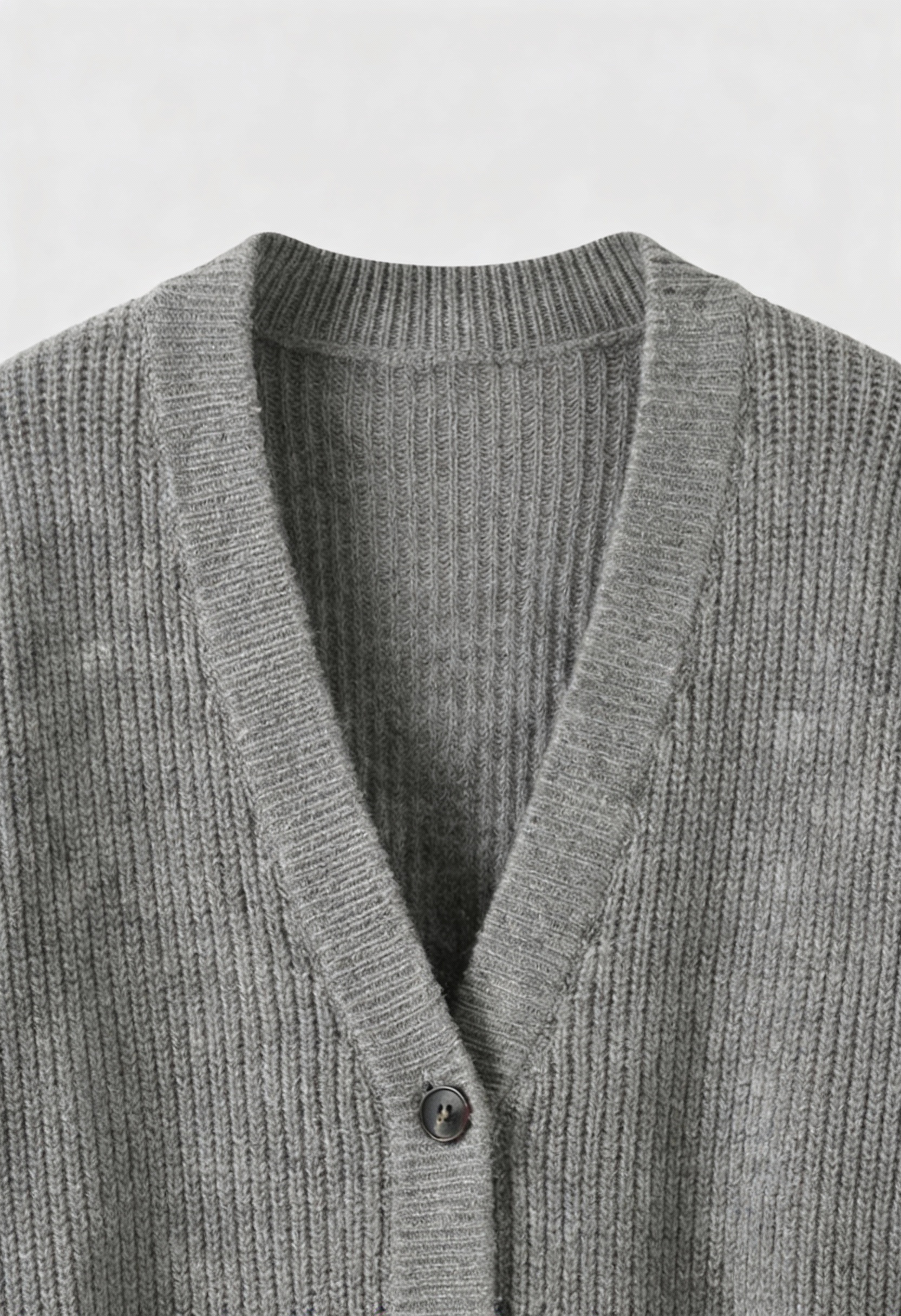 Grey Victoria Lumina Wear cozy oversized long cardigan with ribbed details, perfect for layered fall and winter outfits.