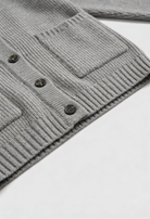 Grey Victoria Lumina Wear cozy oversized long cardigan with ribbed details, perfect for casual layered looks.