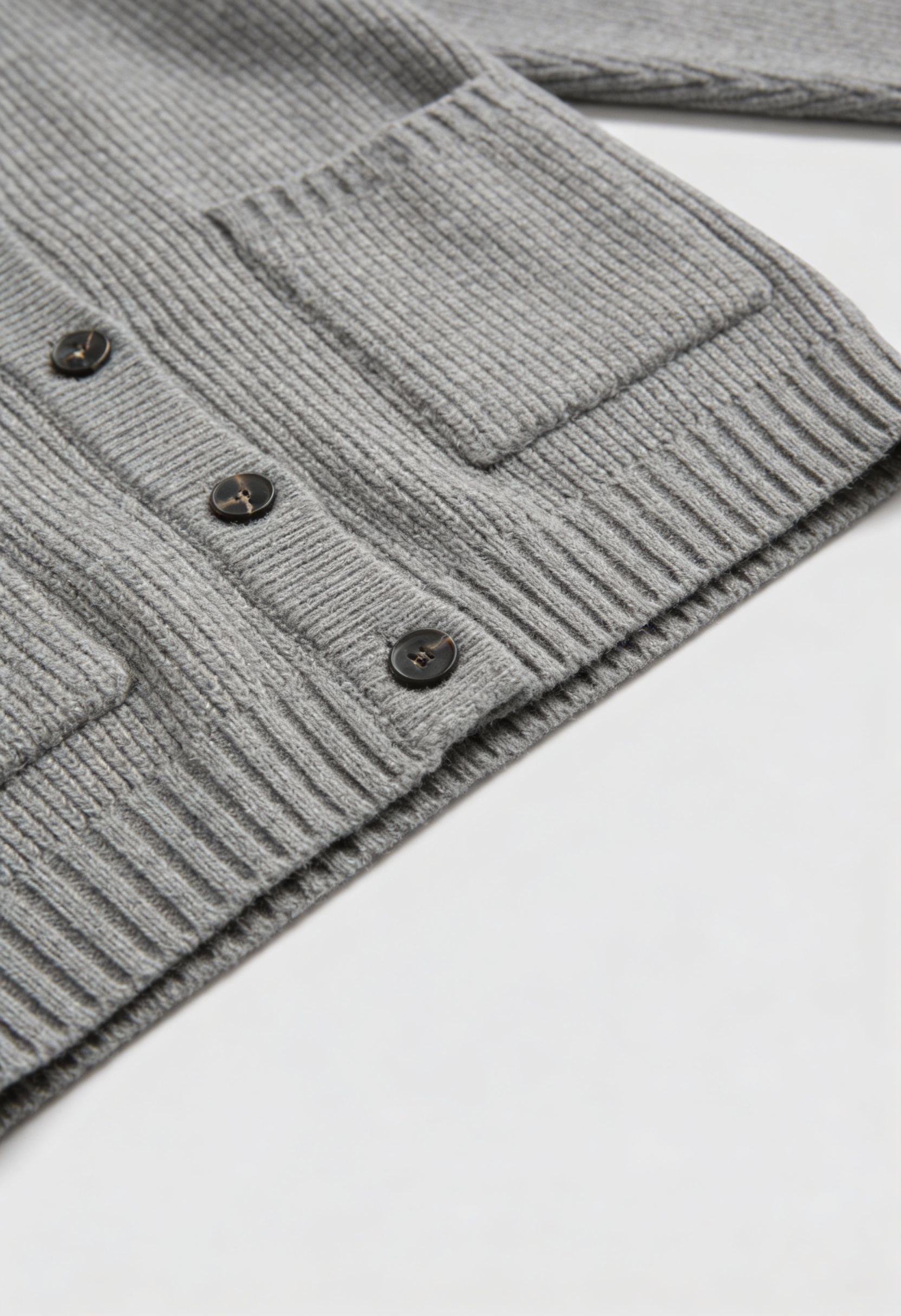 Grey Victoria Lumina Wear cozy oversized long cardigan with ribbed details, perfect for casual layered looks.