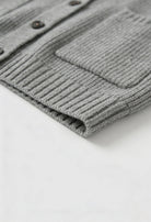 Grey Victoria oversized long cardigan by Lumina Wear with ribbed details, cozy and stylish sweater for layered comfort.