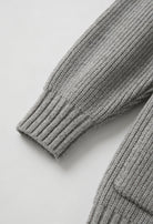 Grey Victoria Lumina Wear oversized long cardigan with ribbed details, cozy sweater perfect for layered winter style.