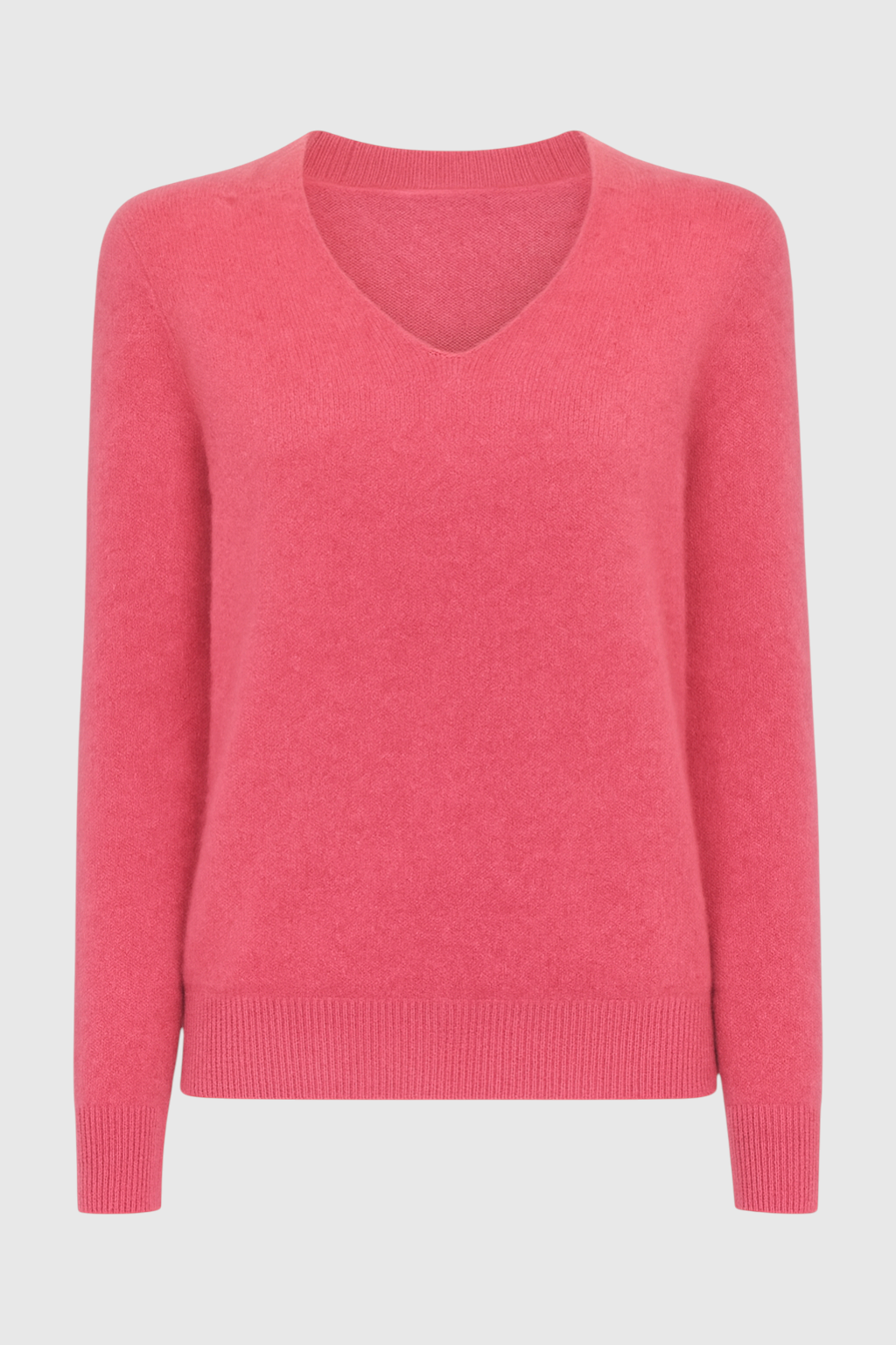 Pink and red V-neck sweater by Lumina Wear, cozy fit with flattering silhouette, perfect for casual or layered looks.