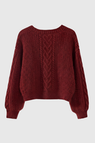 Lumina Wear Victoria cozy red long cardigan with ribbed details, soft knit sweater perfect for layering.