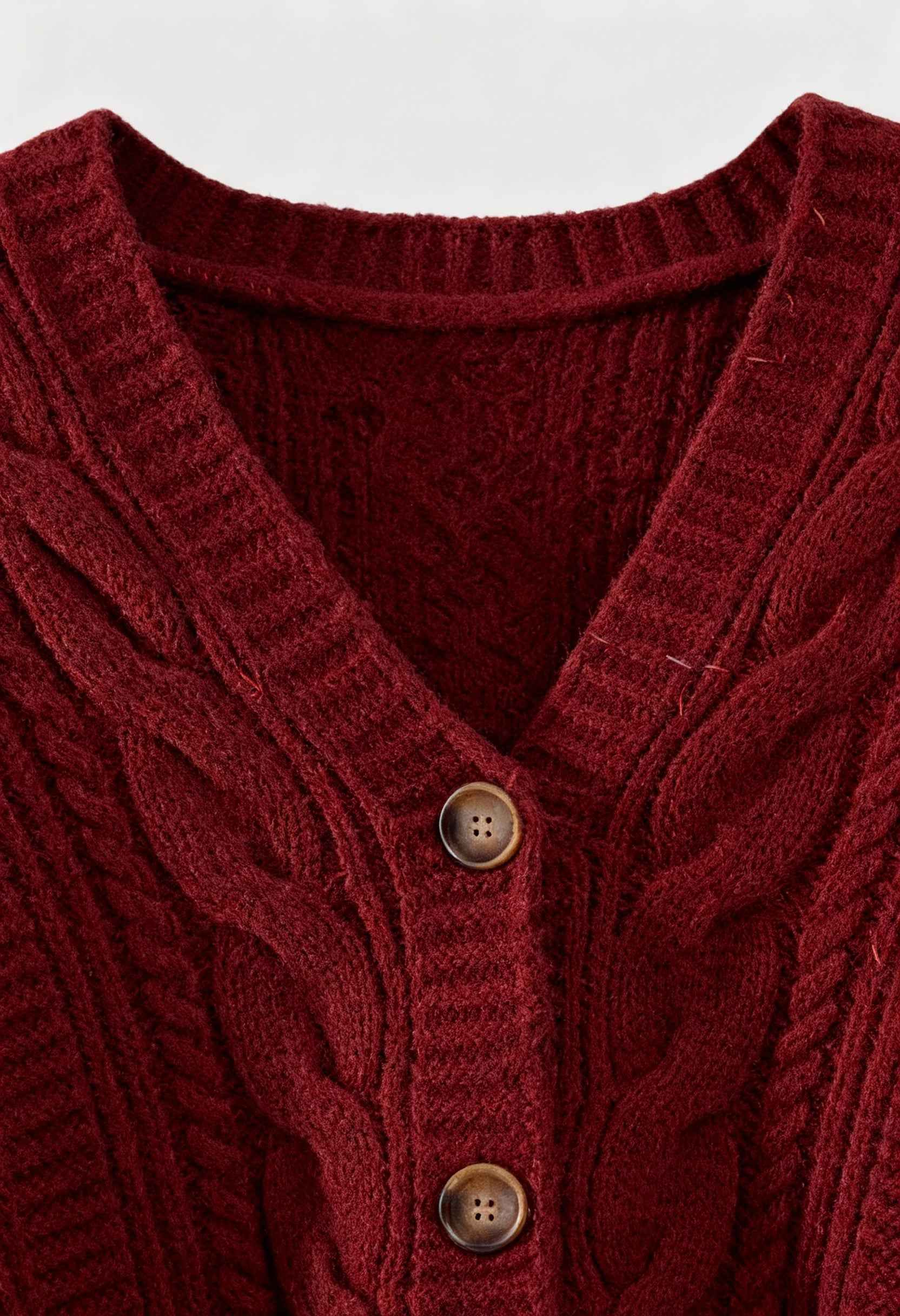 Victoria cozy red long cardigan with ribbed details by Lumina Wear, featuring a soft knit fabric and relaxed fit.