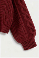 Victoria Cozy Red Long Cardigan by Lumina Wear with ribbed details, featuring a soft, warm knit fabric and relaxed fit.