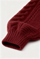 Lumina Wear Victoria cozy red long cardigan with ribbed details, soft knit sweater perfect for layering and casual wear.