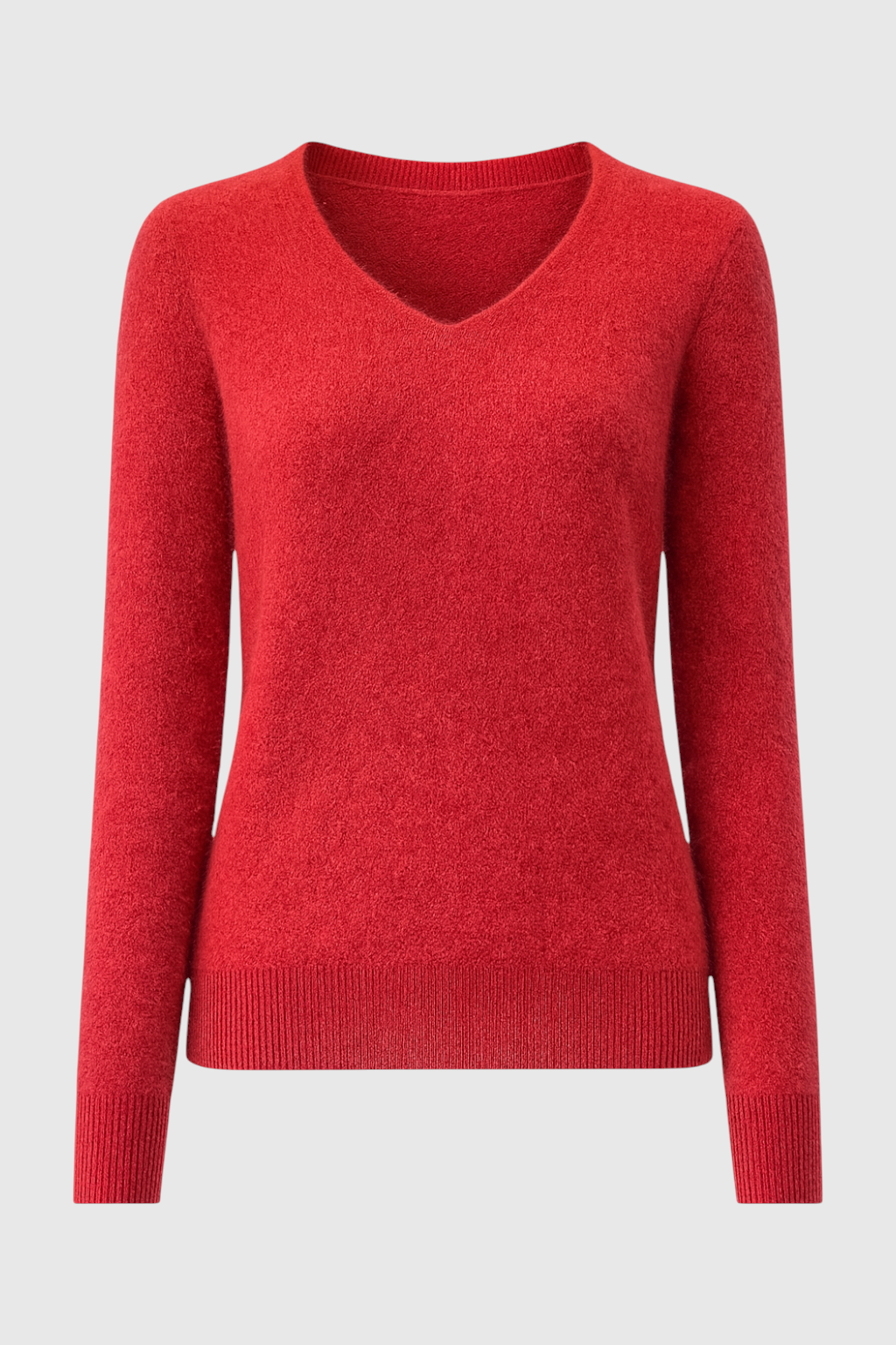 Victoria Lumina Wear cozy red sweater with a flattering fit, featuring soft knit fabric and stylish design.