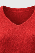 Victoria Lumina Wear cozy red sweater with flattering fit, featuring a soft knit texture and stylish design for casual wear.