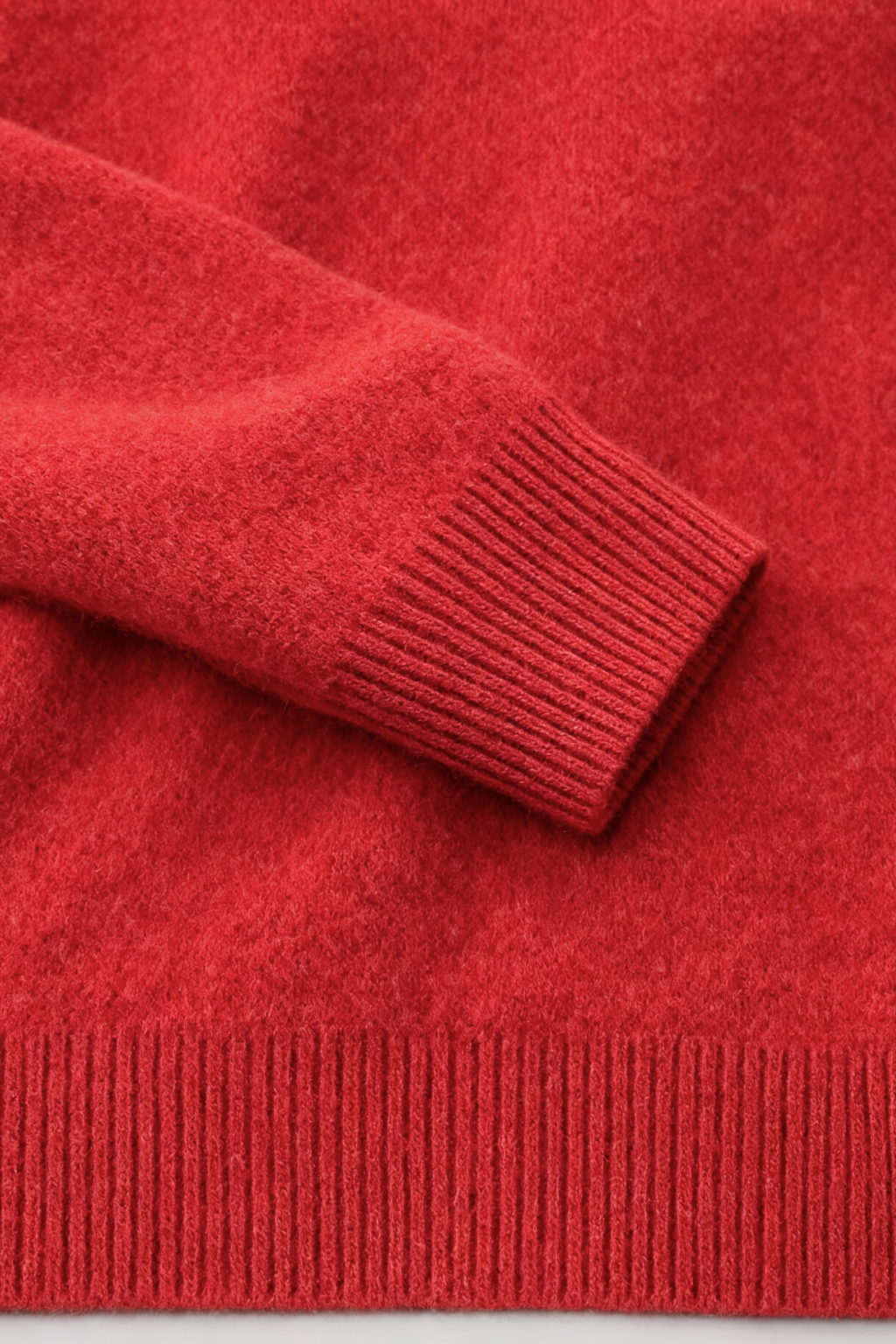 Lumina Wear Victoria cozy red sweater with flattering fit, featuring long sleeves and soft knit fabric.