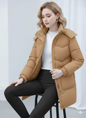 Lumina Wear Victoria cozy sherpa-collar hooded puffer coat in black, lightweight and insulated for warmth and comfort.
