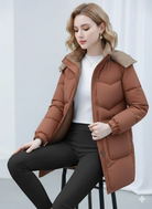 Black Victoria Lumina Wear cozy sherpa-collar hooded puffer coat, lightweight insulated puffer jacket for cold weather.