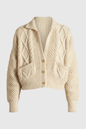 Lumina Wear Victoria white knit cardigan sweater with a cozy, relaxed fit, soft texture, and open-front design.