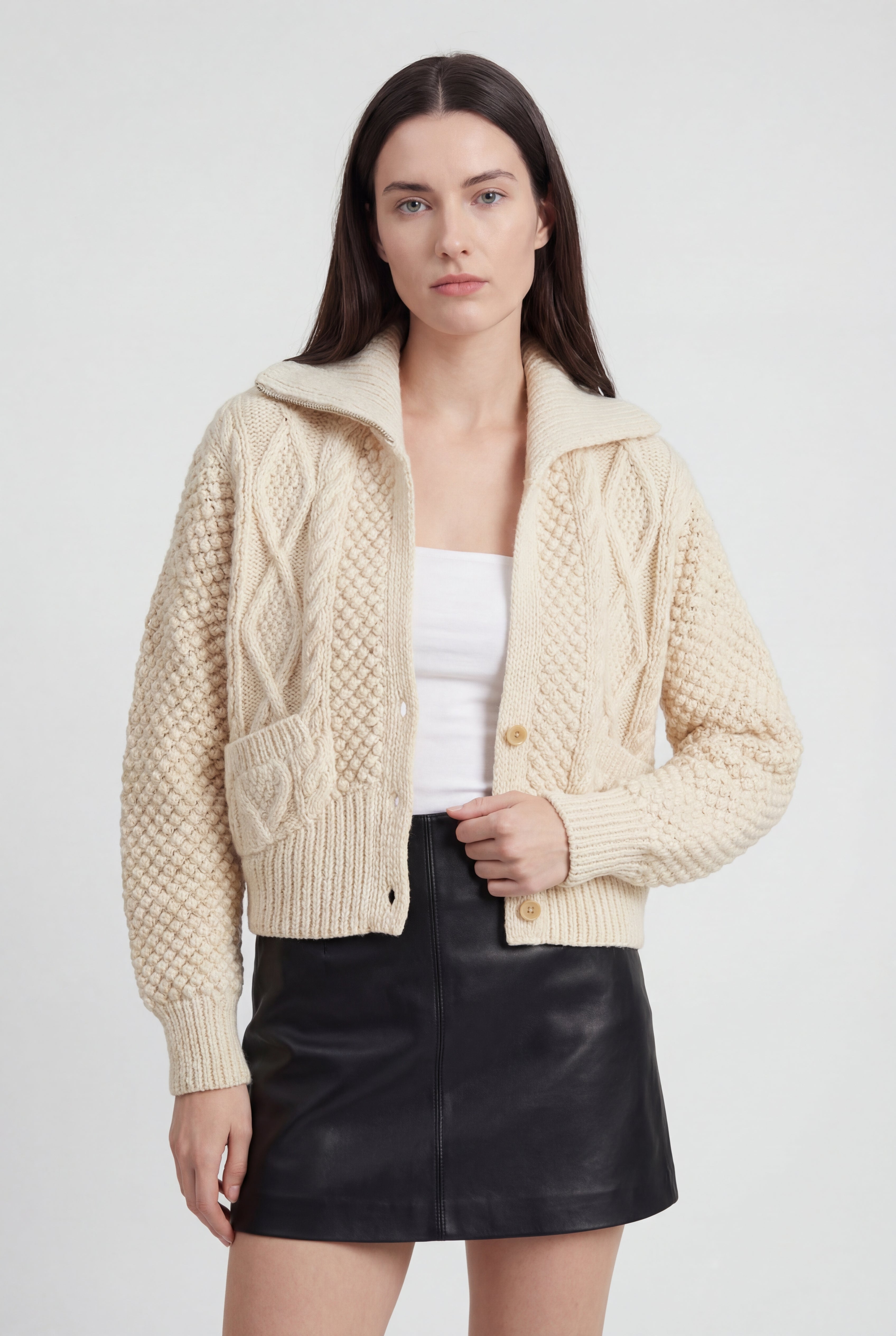 Victoria white knit cardigan sweater with relaxed fit from Lumina Wear, featuring cozy, soft fabric and casual style.