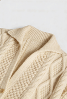 Victoria white knit cardigan sweater with relaxed fit from Lumina Wear, featuring cozy, soft fabric and open front design.