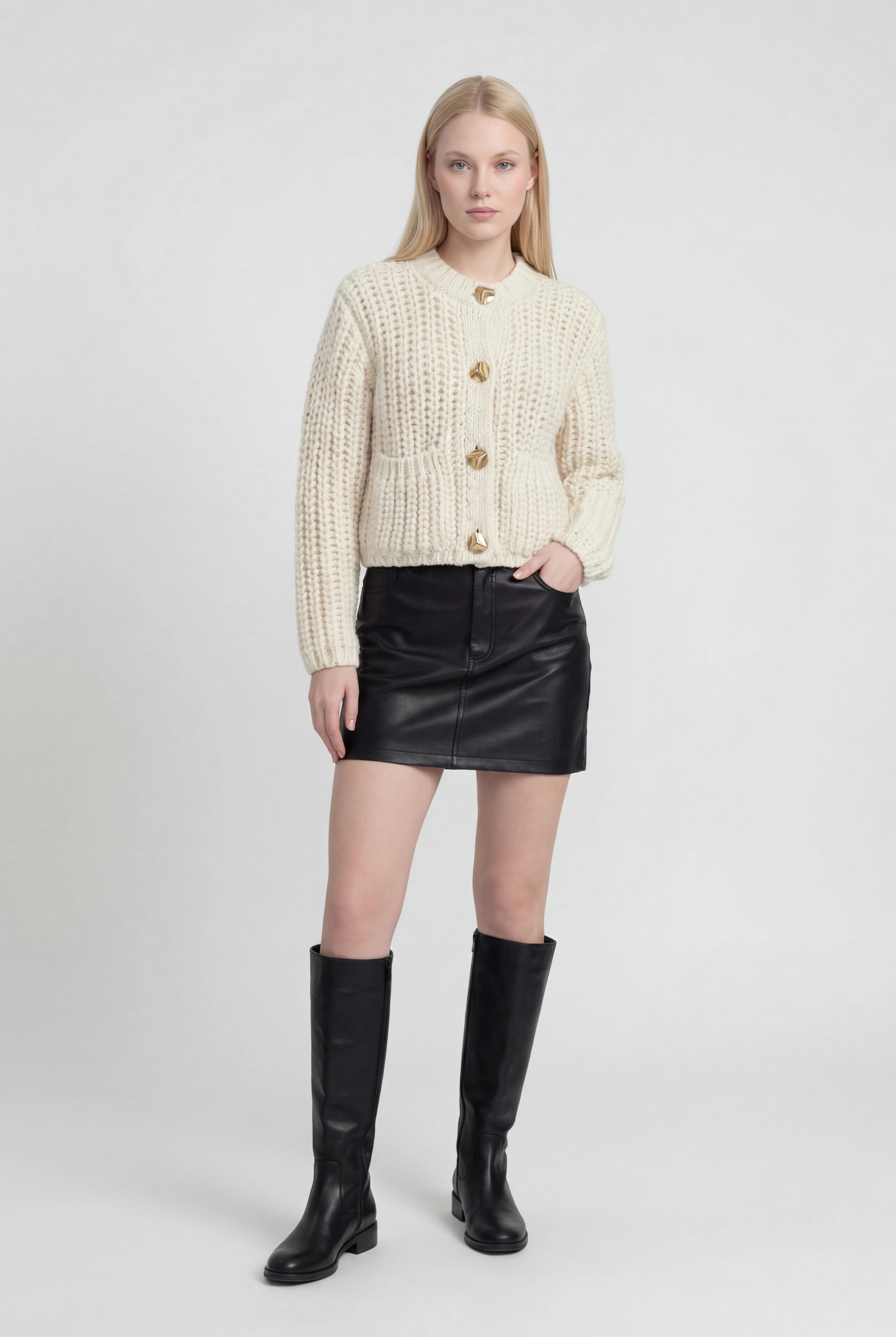 White long cardigan sweater by Lumina Wear featuring a cozy, relaxed fit, perfect for casual or layered winter outfits.