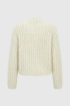 Victoria Lumina white long cardigan sweater with relaxed fit, cozy knit, perfect for layered, casual winter or fall wear.