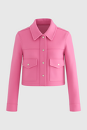 Elegant pink Victoria jacket with classic button closure from Lumina Wear, stylish women's coat for a sophisticated look.