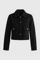 Victoria women's army green jacket with button closure by Lumina Wear, featuring a stylish and elegant design.