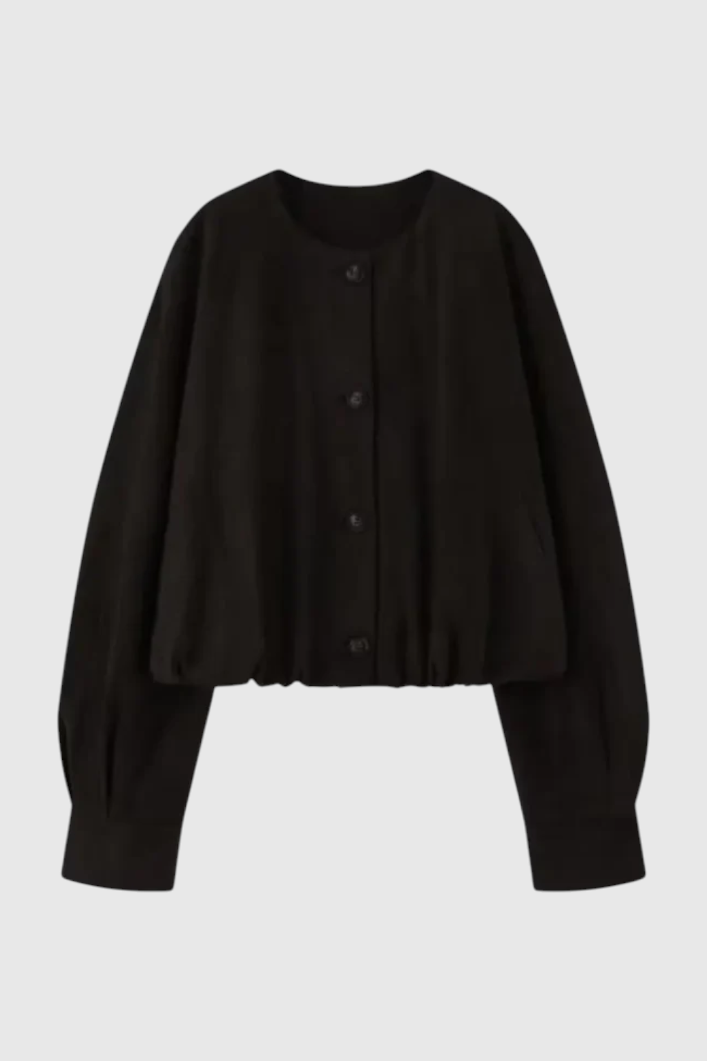 Elegant beige women's short jacket by Lumina Wear featuring an O-neck and pockets, perfect for stylish casual wear.