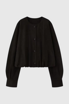 Elegant beige women's short jacket by Lumina Wear featuring an O-neck and pockets, perfect for stylish casual wear.