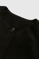 Elegant beige women's short jacket with O-neck and pockets by Lumina Wear, stylish and lightweight for casual wear.