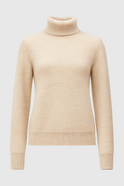 Elegant beige Lumina Wear turtleneck sweater for women, slim fit winter sweater with cozy knit texture.