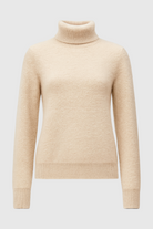 Elegant beige Lumina Wear turtleneck sweater for women, slim fit winter sweater with long sleeves and cozy knit fabric.