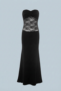 Elegant black lace evening gown with a mermaid hem by Lumina Wear, featuring intricate lace details and a fitted silhouette.