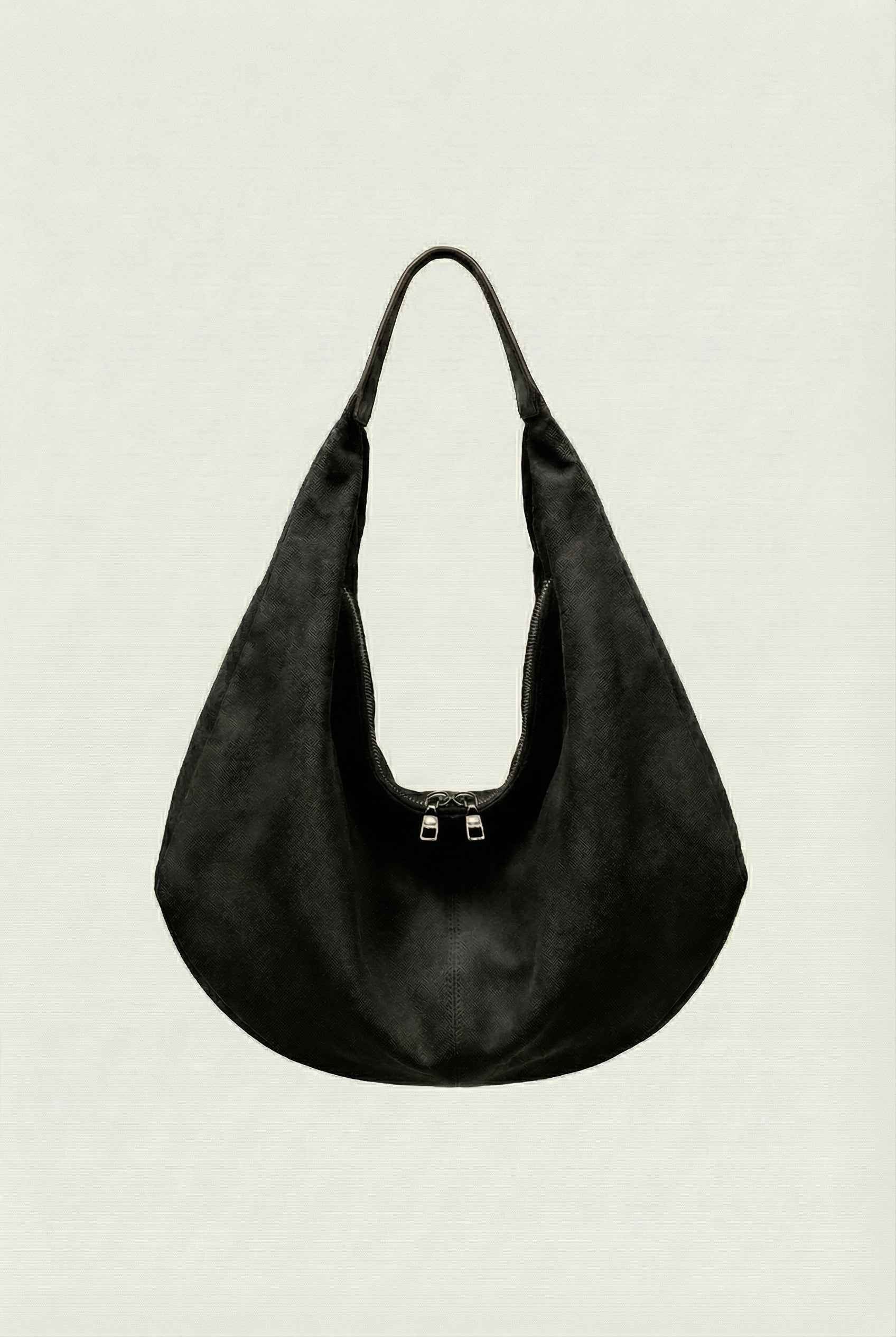 Victoria black suede hobo handbag by Lumina Wear with multiple pockets, stylish and spacious for everyday use.