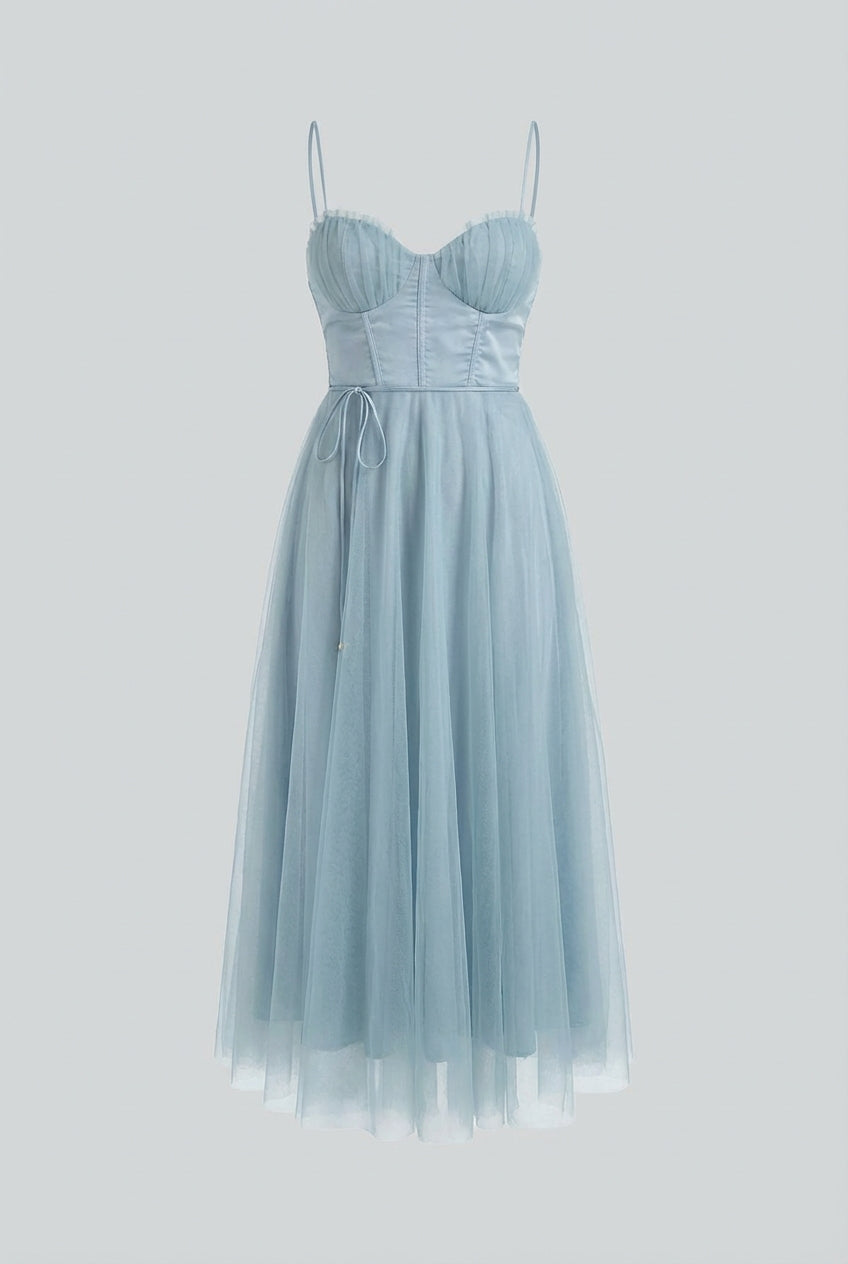 Elegant blue midi wedding guest dress by Lumina Wear featuring a flattering silhouette and stylish design.