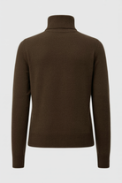 Elegant brown turtleneck sweater by Lumina Wear featuring a slim fit, showcased on a neutral background.