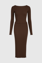 Victoria dark brown maxi skirt set by Lumina Wear, featuring a flattering fit and elegant design, perfect for stylish occasions.