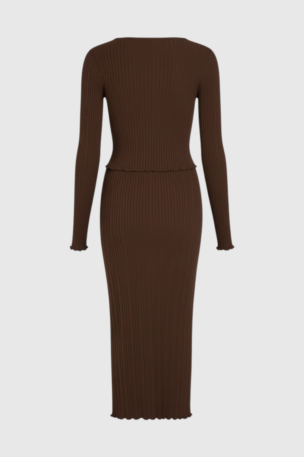 Elegant dark brown maxi skirt set by Lumina Wear featuring a flattering fit, perfect for stylish, comfortable wardrobe wear.