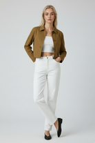 Brown women's casual jacket with elegant French collar and long sleeves by Lumina Wear, stylish and comfortable for everyday wear.