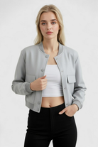 Lumina Wear Victoria gray bomber jacket with a timeless design, featuring a stylish fit and modern details.