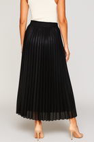 Gold high-waist pleated maxi skirt by Lumina Wear, elegant flowing skirt with a stylish pleated design.