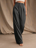 Black high waist wide-leg trousers by Lumina Wear, Elegant Victoria pants, stylish and comfortable for versatile fashion.