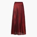 Gold high-waisted pleated maxi skirt by Lumina Wear, elegant and flowing with a stylish design.