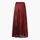 Gold high-waisted pleated maxi skirt for women by Lumina Wear, featuring elegant flowing fabric and a stylish design.