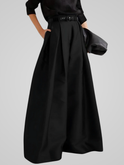 Black Victoria high-waisted trouser skirt with A-line cut by Lumina Wear, showcasing a stylish and elegant silhouette.
