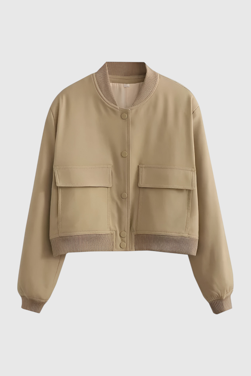 Victoria Lumina khaki bomber jacket with loose fit, stylish and elegant, featuring a modern design for women.