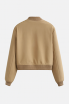 Victoria Khaki Bomber Jacket by Lumina Wear, featuring a loose fit and elegant design, shown in a stylish khaki color.