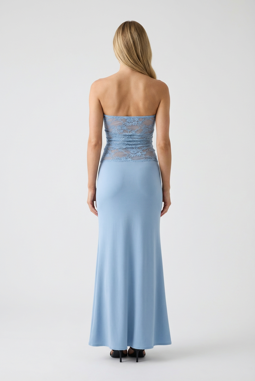 Elegant lace mermaid wedding dress by Lumina Wear featuring a sculpted silhouette and intricate lace details.