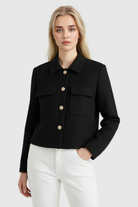 Victoria lightweight black windbreaker jacket by Lumina Wear, shown with a flattering fit and sleek design.