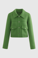 Green Lumina Wear Victoria long sleeve jacket with button closure, elegant design and tailored fit.
