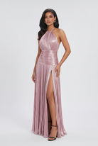 Elegant metallic pink Victoria dress by Lumina Wear, featuring a versatile cut, perfect for stylish women's dress occasions.