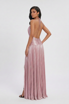 Elegant metallic pink Victoria dress by Lumina Wear, featuring a versatile cut and stylish design for women's dresses.