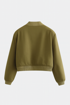 Victoria Lumina Wear military green bomber jacket with a stylish fit, featuring a classic design and comfortable fabric.