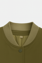 Victoria Lumina military green bomber jacket with a comfortable fit, stylish design, and classic silhouette for women.