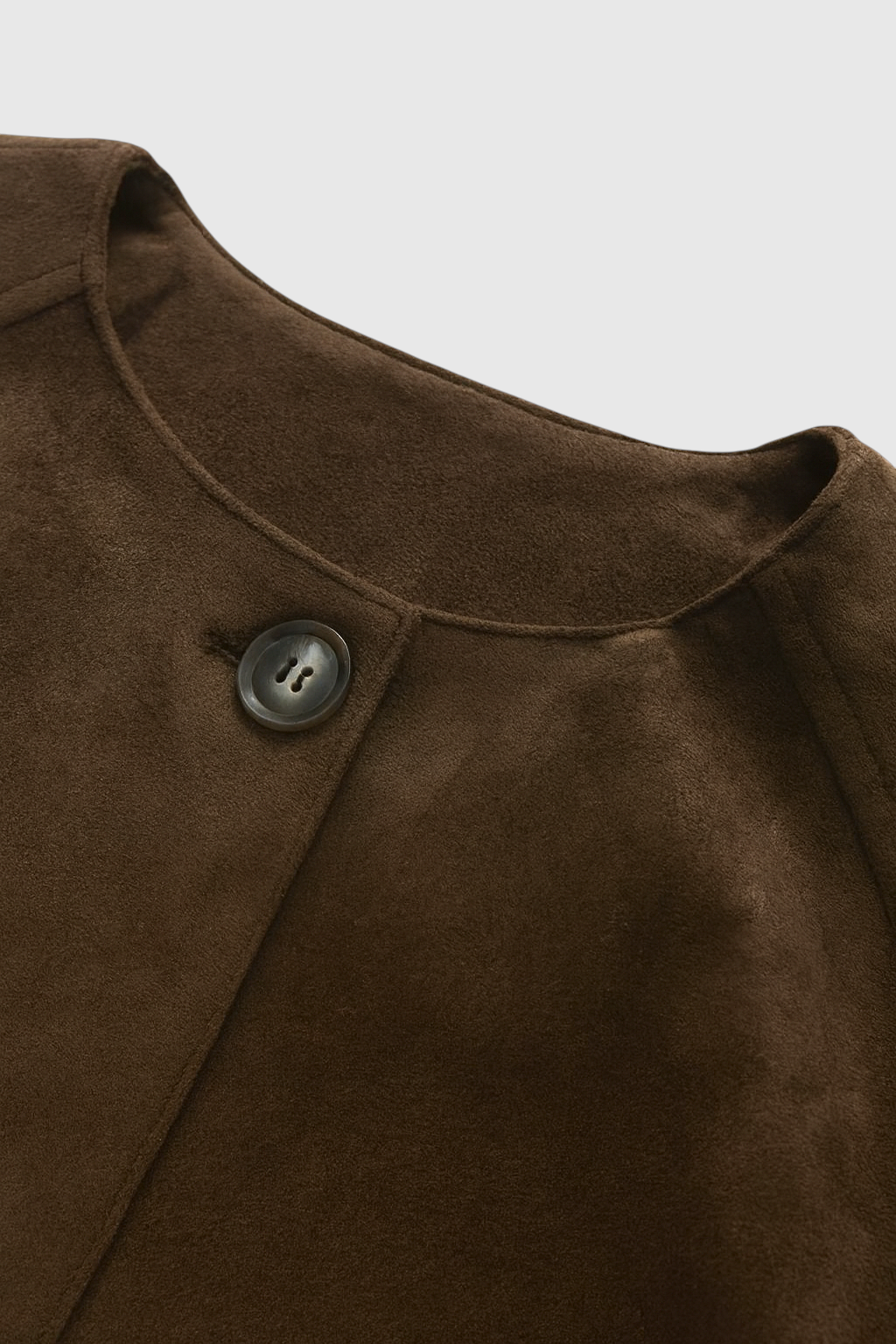 Lumina Wear Victoria women's coffee-colored elegant O-neck jacket with long sleeves and front pockets, stylish and comfortable.